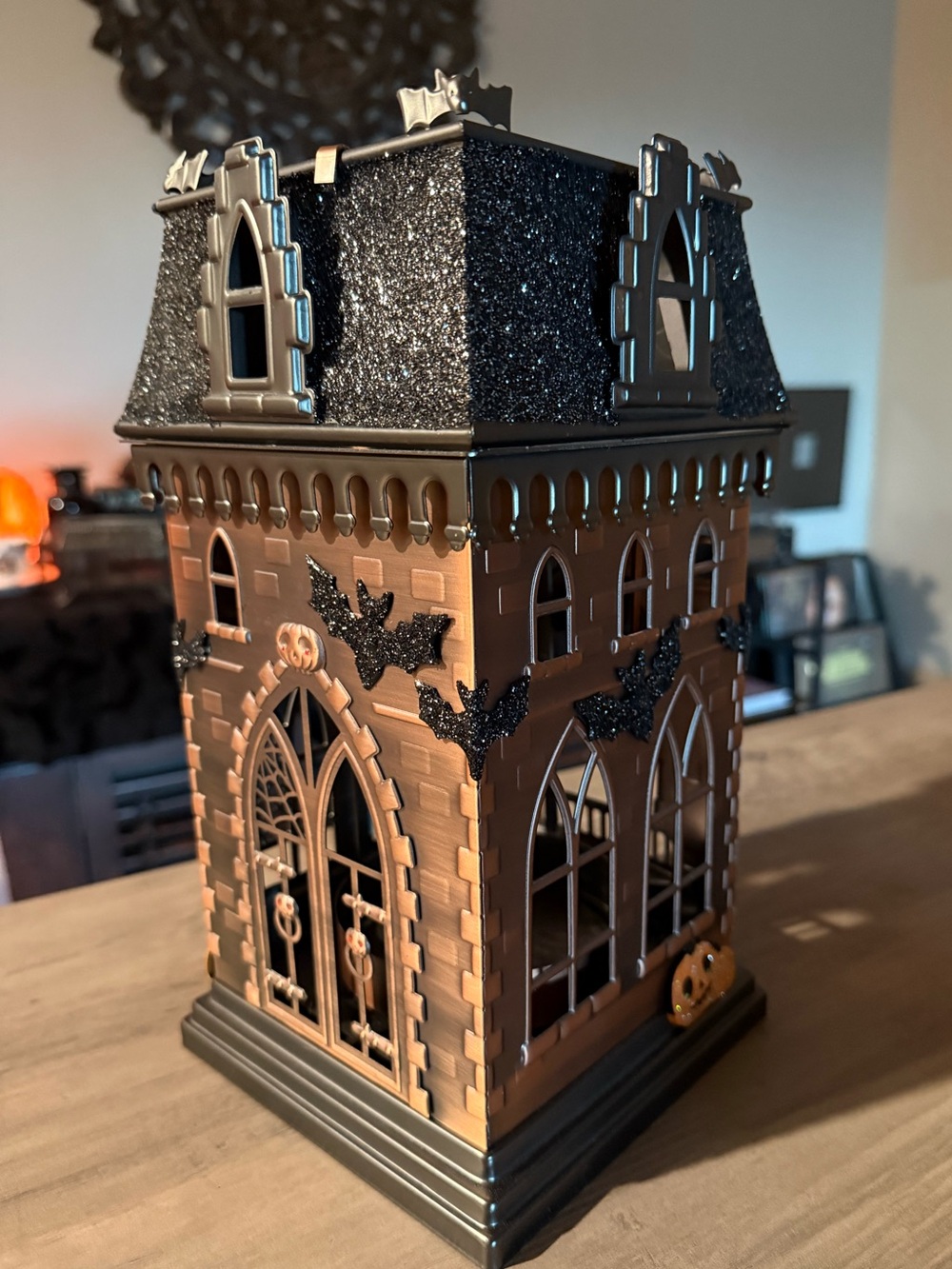 Halloween Haunted House Decorative Candle Holder - Black and Copper